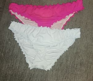 Women's White Ruffled Bikini Bottoms Bridal Ruched Large